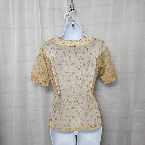 John & Philip Tan Gold Fairy Twee Blouse Sheer Floral Coquette Whimsy M - Picture 6 of 9